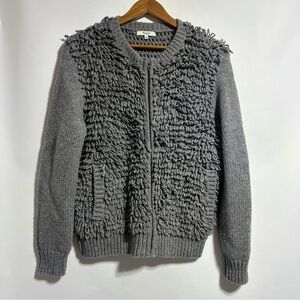 Madewell alpaca blend gray Fringe Loop zip Cardigan Knit Sweater jacket Medium
